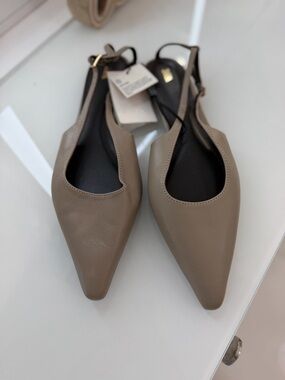 Zara Taupe Pointed Slingback Flats